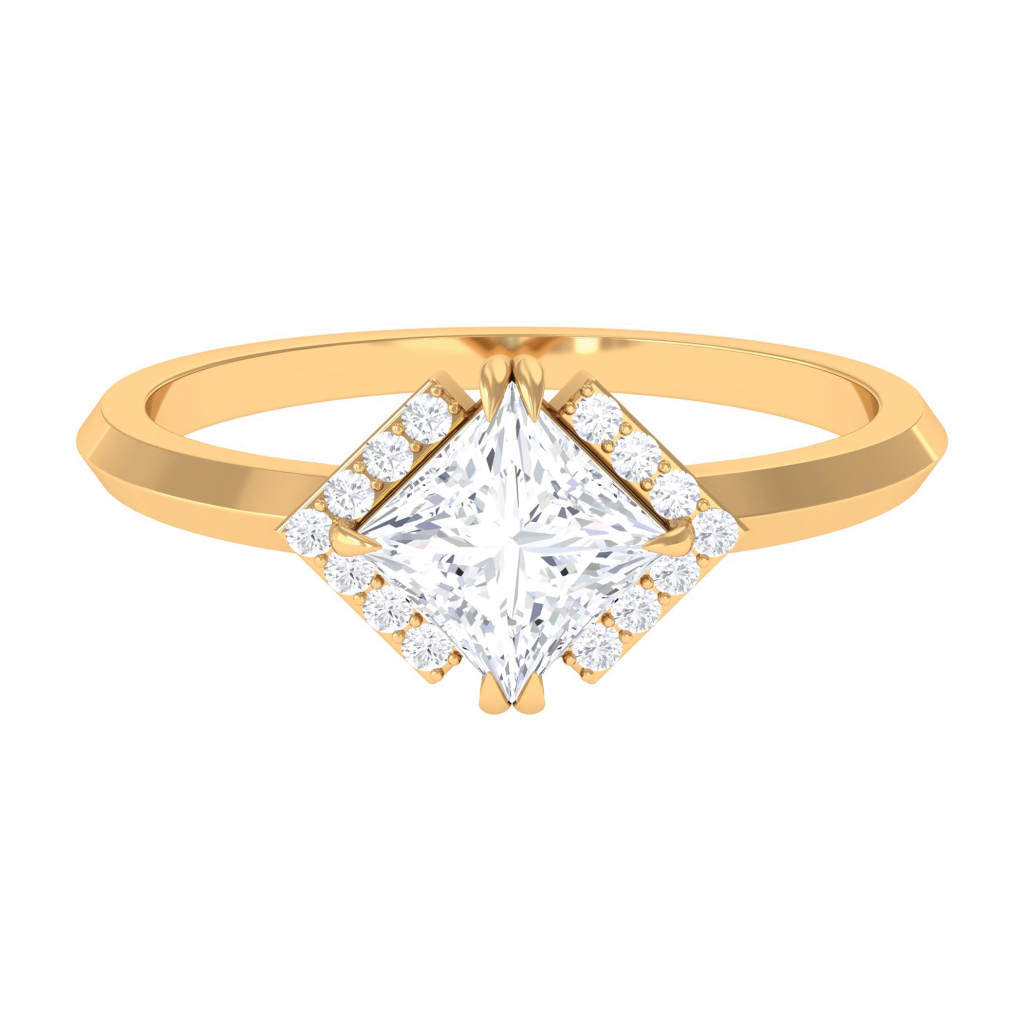 Princess Cut Moissanite Simple Engagement Ring in Gold Moissanite - ( D-VS1 ) - Color and Clarity - Rosec Jewels