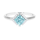 0.75 CT Princess Cut Aquamarine Simple Engagement Ring with Diamond Aquamarine - ( AAA ) - Quality - Rosec Jewels