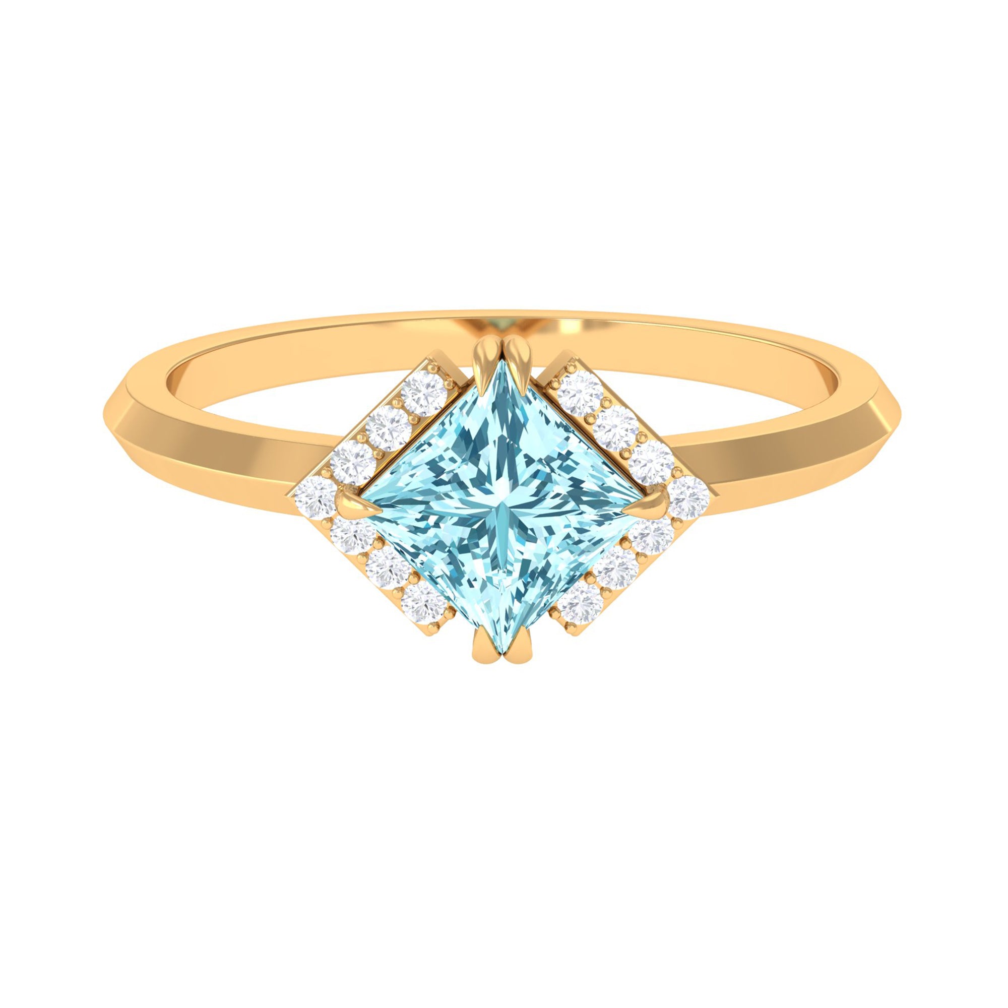 0.75 CT Princess Cut Aquamarine Simple Engagement Ring with Diamond Aquamarine - ( AAA ) - Quality - Rosec Jewels