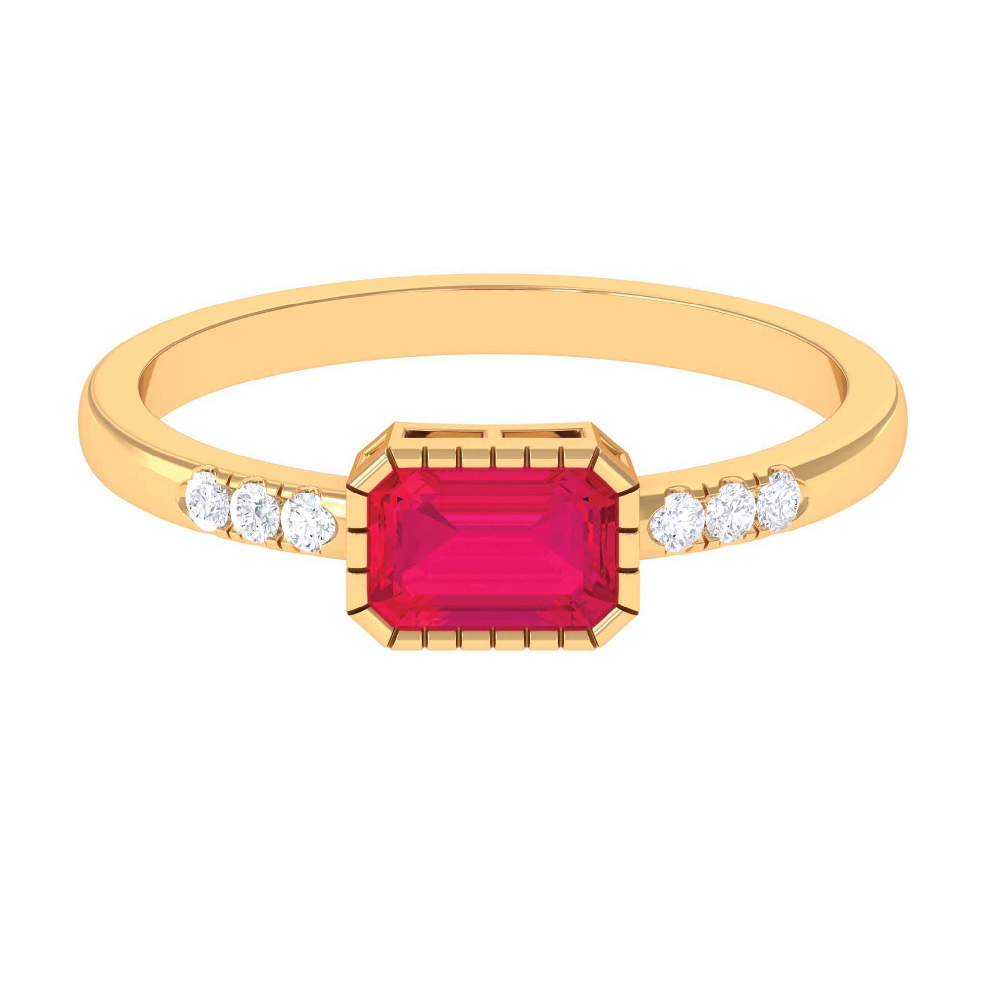 Emerald Cut Ruby East West Engagement Ring with Diamond Ruby - ( AAA ) - Quality - Rosec Jewels