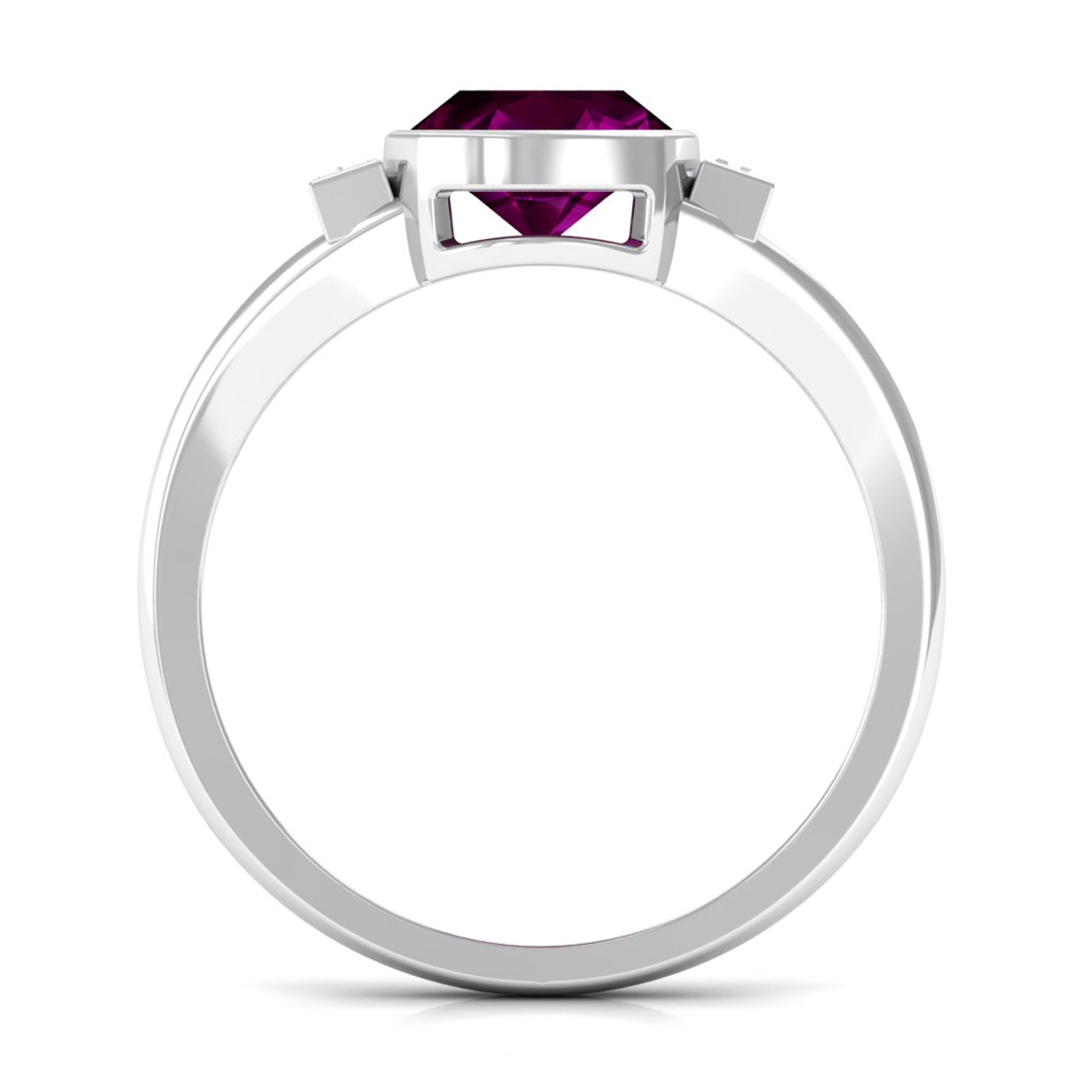 3.25 CT Cushion Cut Rhodolite Solitaire Engagement Ring with Split Shank Diamond Rhodolite - ( AAA ) - Quality - Rosec Jewels
