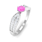 Solitaire Pink Sapphire and Diamond Engagement Ring Pink Sapphire - ( AAA ) - Quality - Rosec Jewels