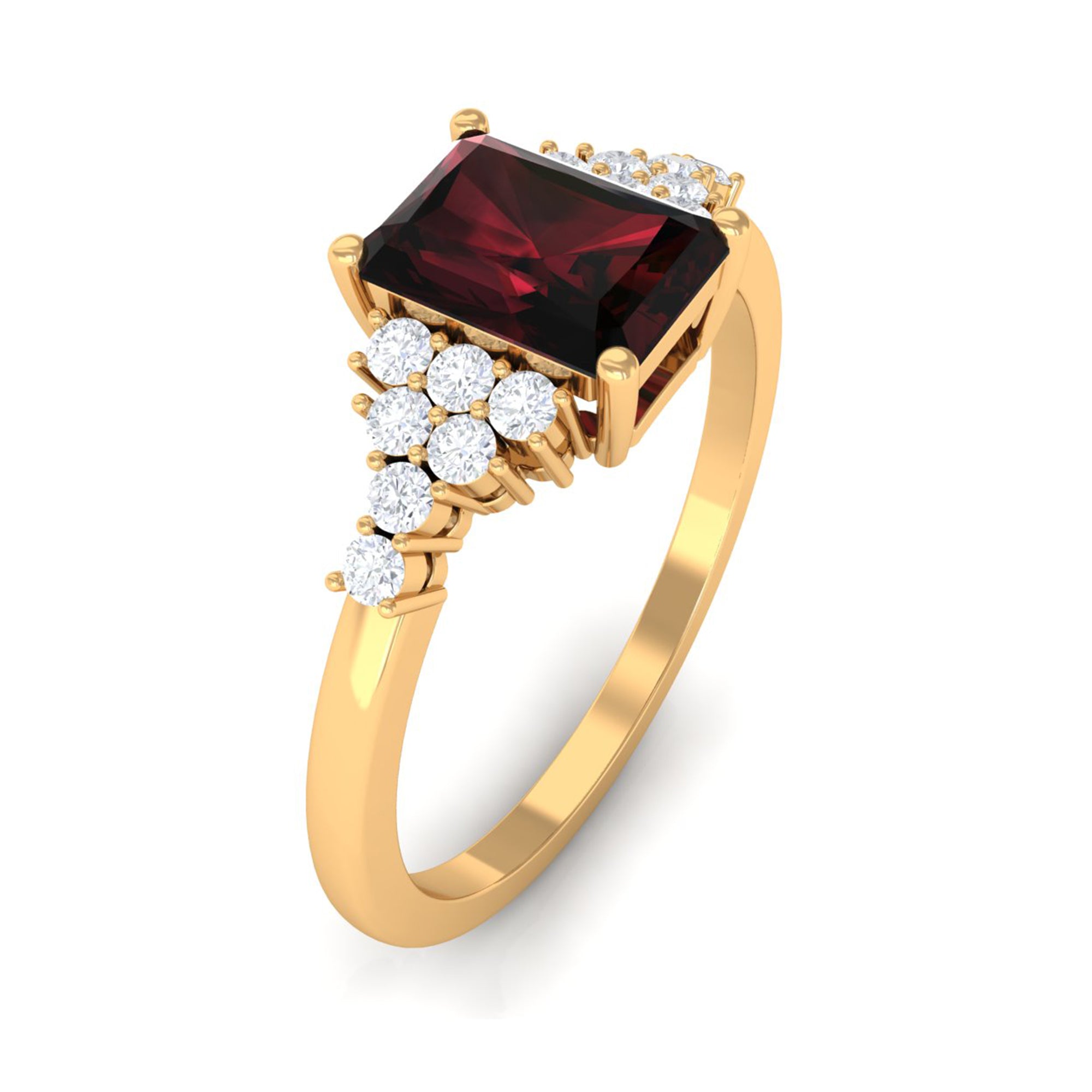Octagon Cut Garnet and Diamond Solitaire Engagement Ring Garnet - ( AAA ) - Quality - Rosec Jewels