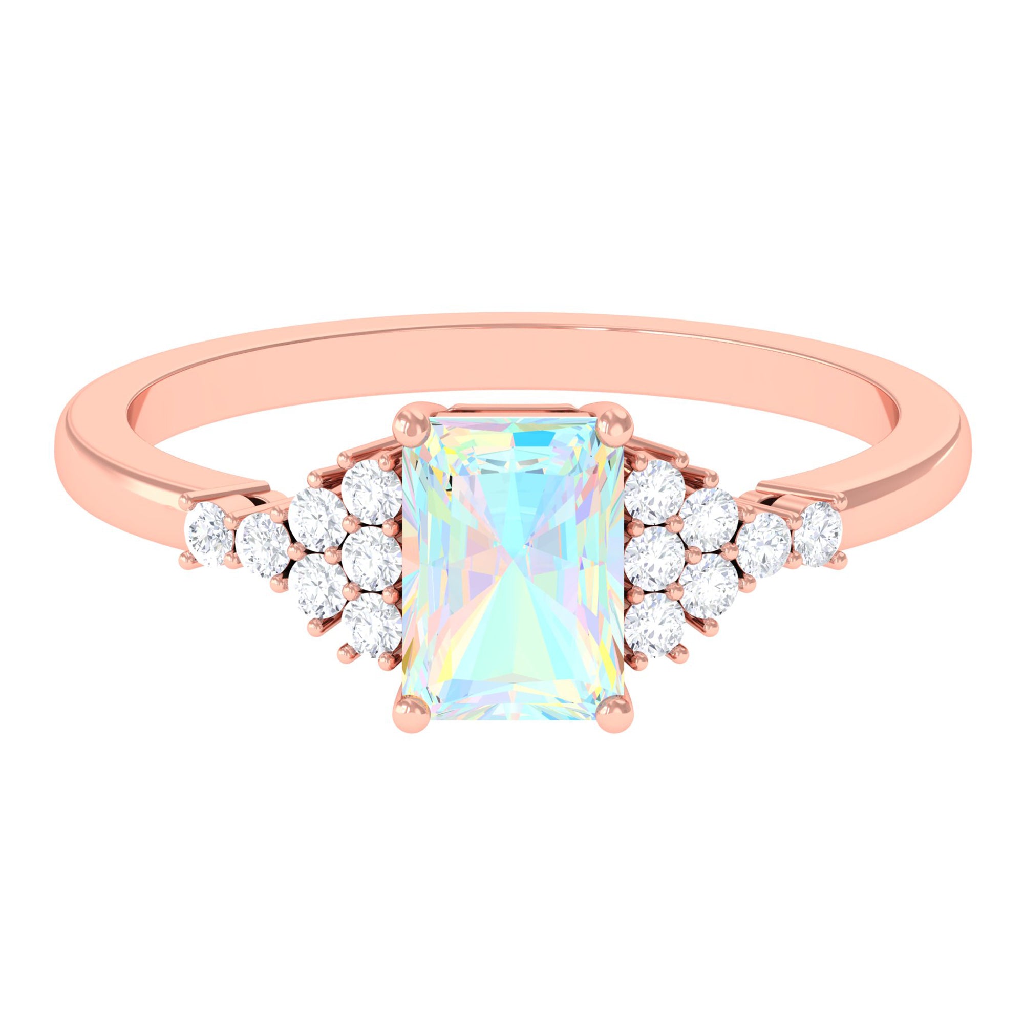 Octagon Cut Ethiopian Opal and Diamond Solitaire Engagement Ring Ethiopian Opal - ( AAA ) - Quality - Rosec Jewels