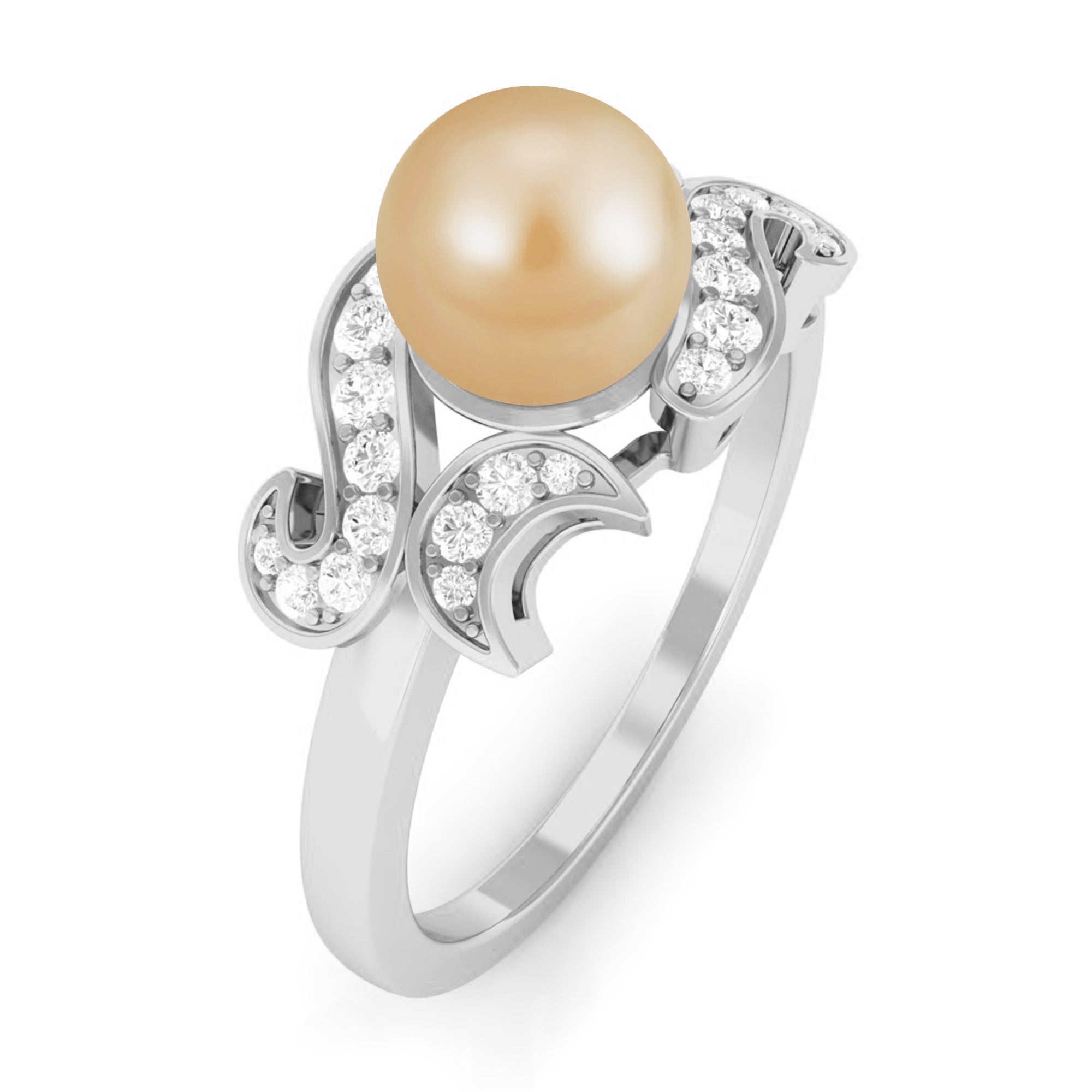 Designer South Sea Pearl Engagement Ring with Diamond South Sea Pearl - ( AAA ) - Quality - Rosec Jewels
