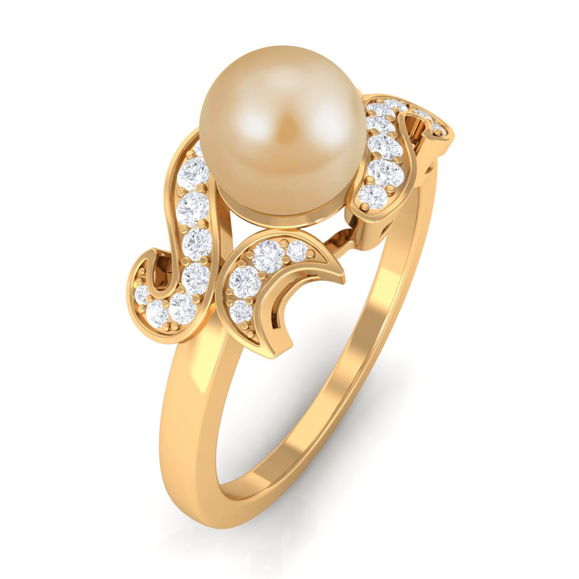 Designer South Sea Pearl Engagement Ring with Diamond South Sea Pearl - ( AAA ) - Quality - Rosec Jewels