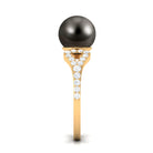 Round Tahitian Pearl Solitaire Engagement Ring with Diamond Tahitian pearl - ( AAA ) - Quality - Rosec Jewels