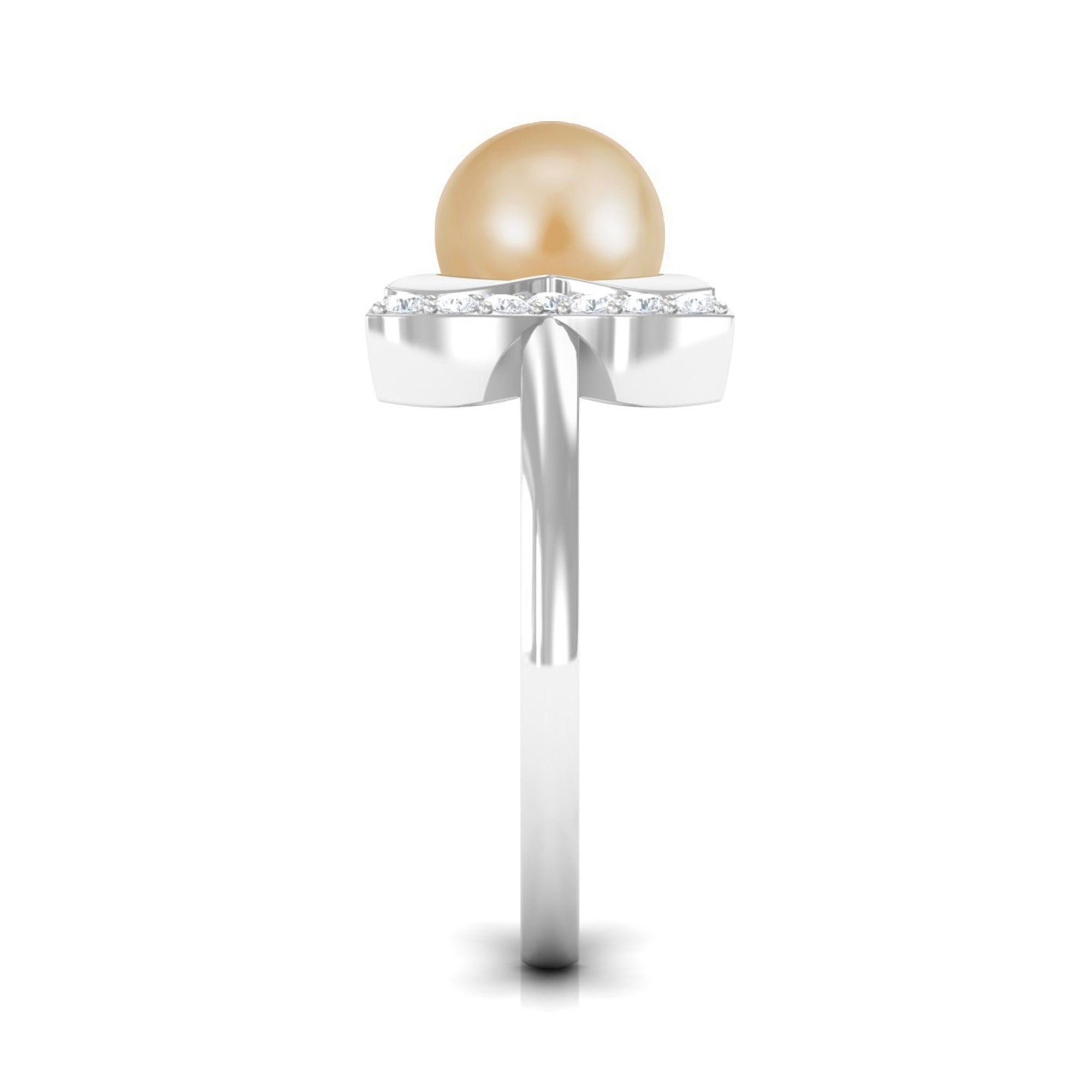 Round South Sea Pearl Solitaire Cuff Ring with Diamond South Sea Pearl - ( AAA ) - Quality - Rosec Jewels