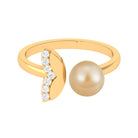 Round South Sea Pearl Solitaire Cuff Ring with Diamond South Sea Pearl - ( AAA ) - Quality - Rosec Jewels