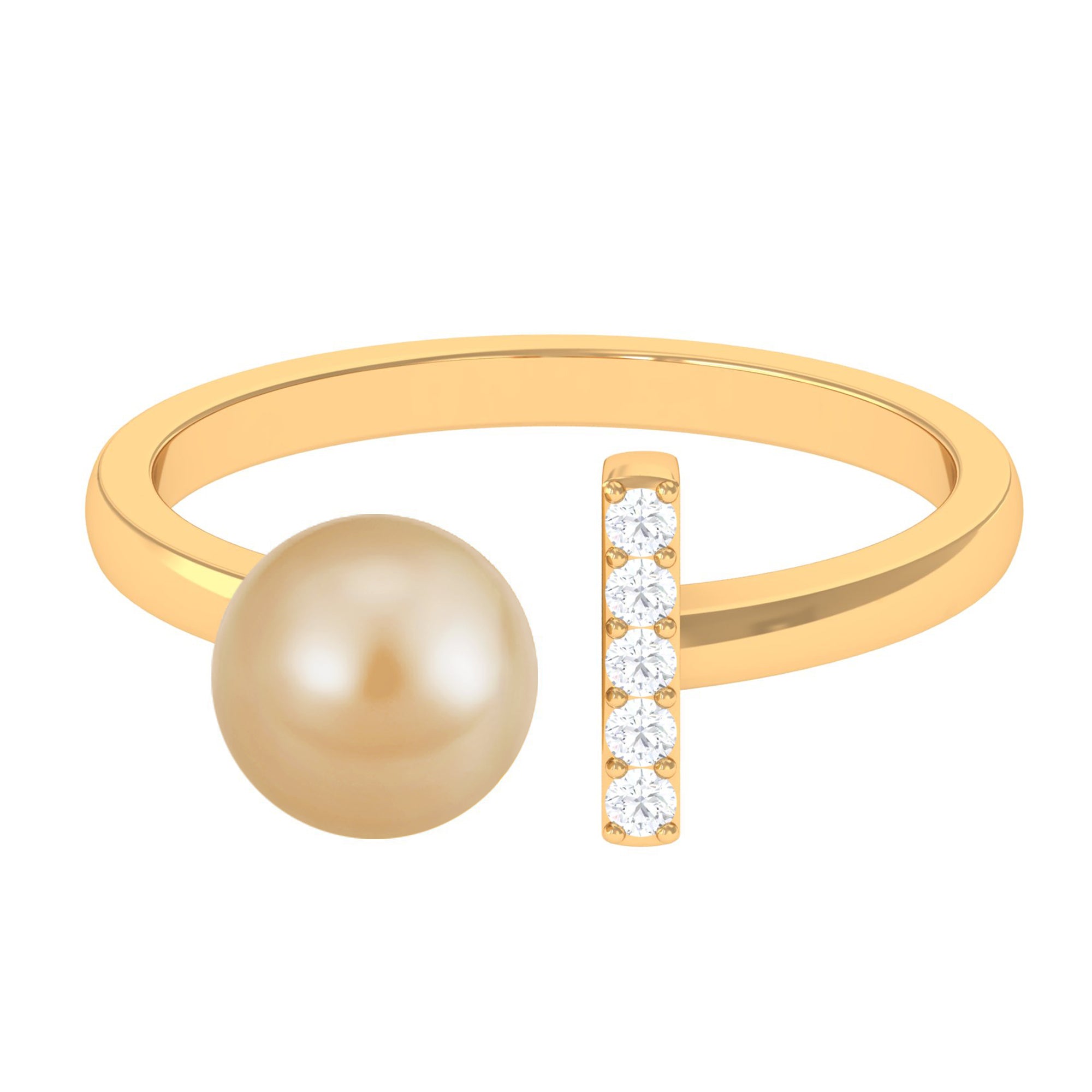 South Sea Pearl and Diamond Modern Cuff Engagement Ring South Sea Pearl - ( AAA ) - Quality - Rosec Jewels