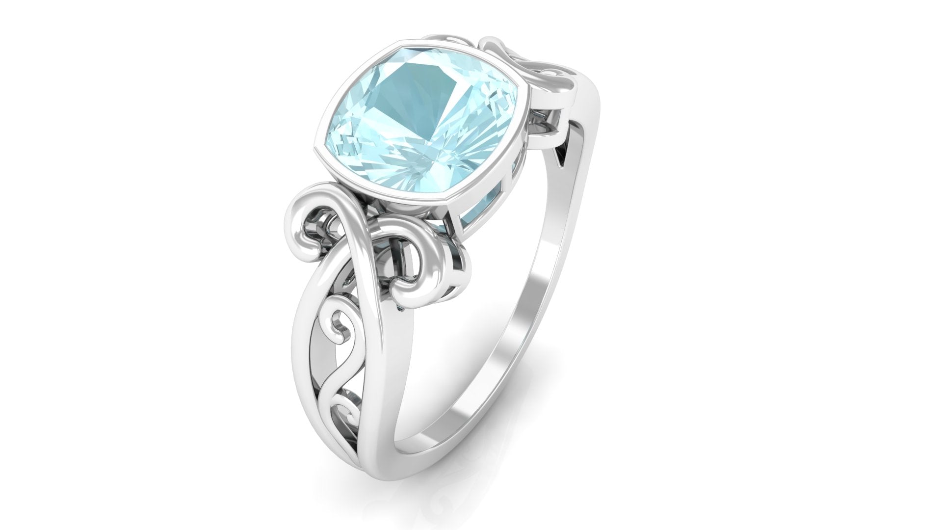 2 CT Vintage Style Cushion Sky Blue Topaz Solitaire Ring in Bezel Setting Sky Blue Topaz - ( AAA ) - Quality - Rosec Jewels