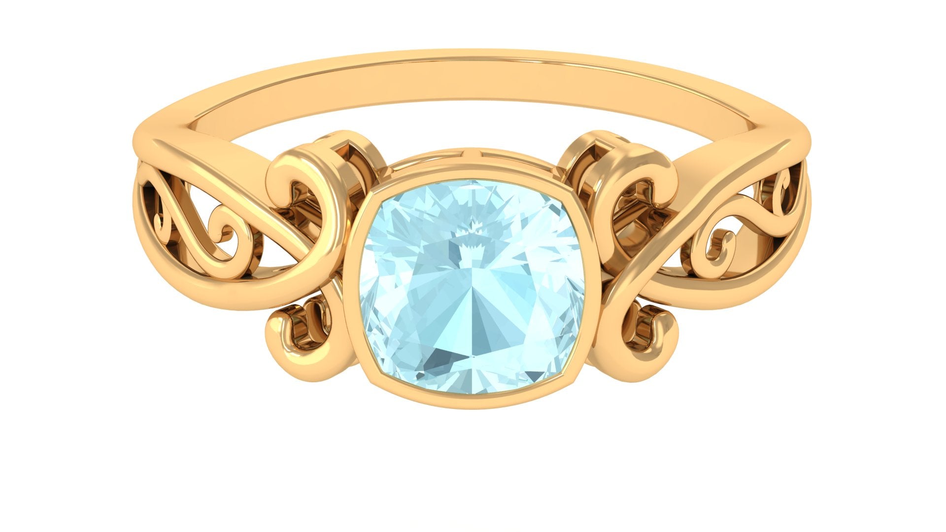 2 CT Vintage Style Cushion Sky Blue Topaz Solitaire Ring in Bezel Setting Sky Blue Topaz - ( AAA ) - Quality - Rosec Jewels