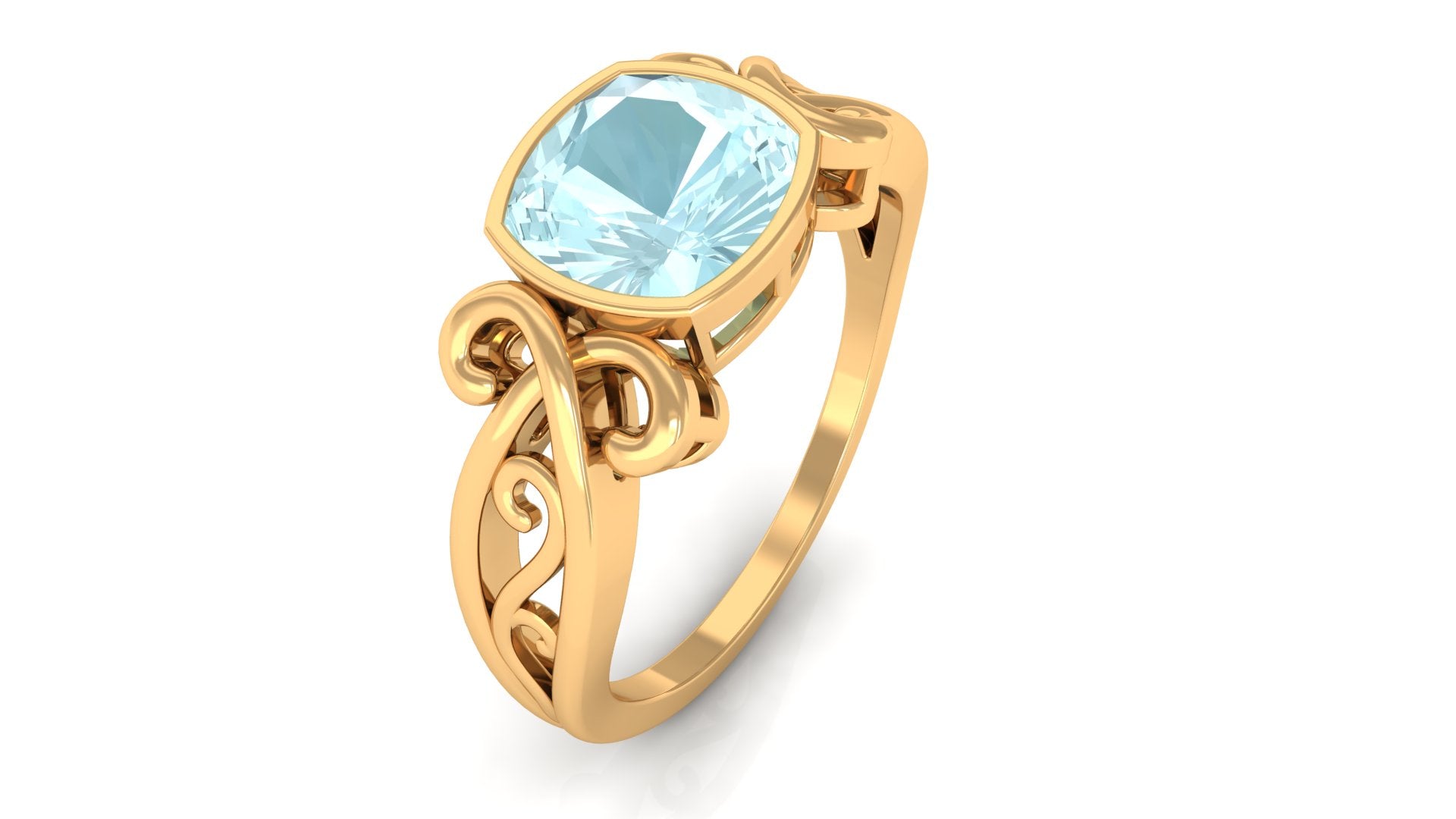 2 CT Vintage Style Cushion Sky Blue Topaz Solitaire Ring in Bezel Setting Sky Blue Topaz - ( AAA ) - Quality - Rosec Jewels