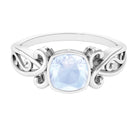 Vintage Style Cushion Cut Moonstone Solitaire Ring in Bezel Setting Moonstone - ( AAA ) - Quality - Rosec Jewels