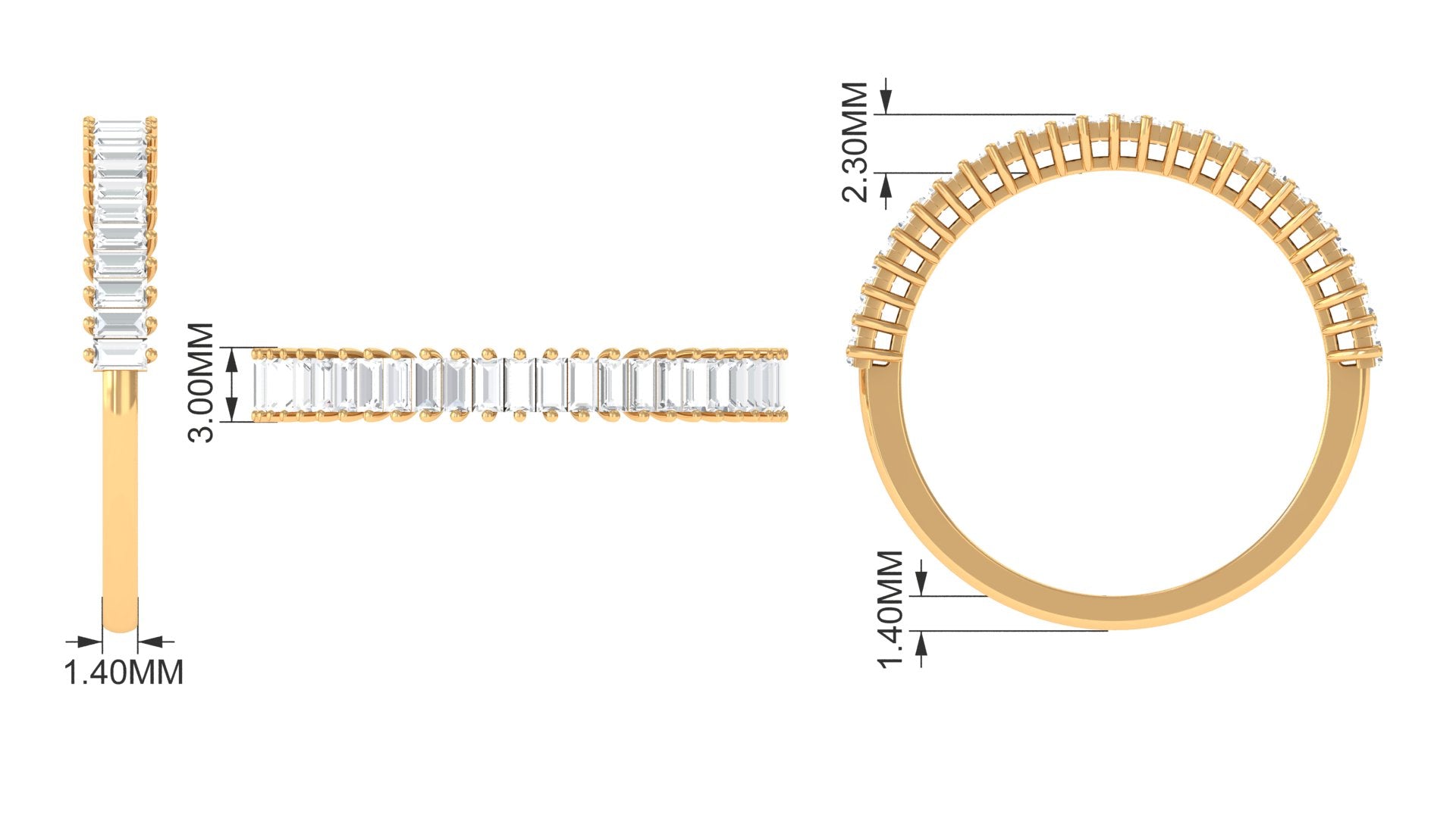 Certified Baguette Moissanite Half Eternity Anniversary Band Ring Moissanite - ( D-VS1 ) - Color and Clarity - Rosec Jewels