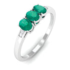 Oval Shape Natural Emerald Three Stone Engagement Ring with Diamond Emerald - ( AAA ) - Quality - Rosec Jewels