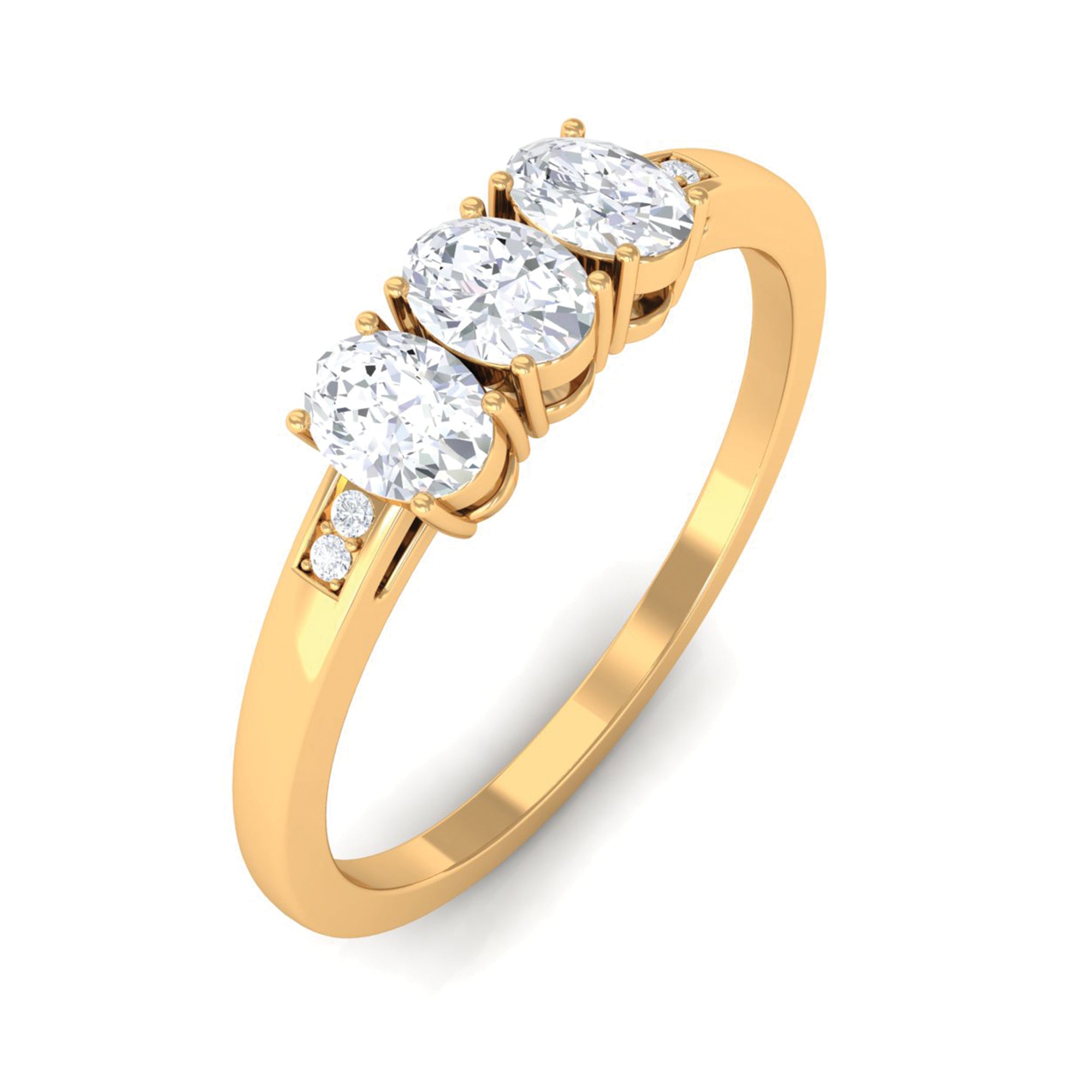 Oval Moissanite Three Stone Promise Ring in Gold Moissanite - ( D-VS1 ) - Color and Clarity - Rosec Jewels
