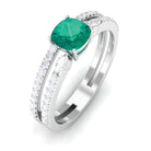 Cushion shape Emerald and Diamond Anniversary Double Band Ring Emerald - ( AAA ) - Quality - Rosec Jewels