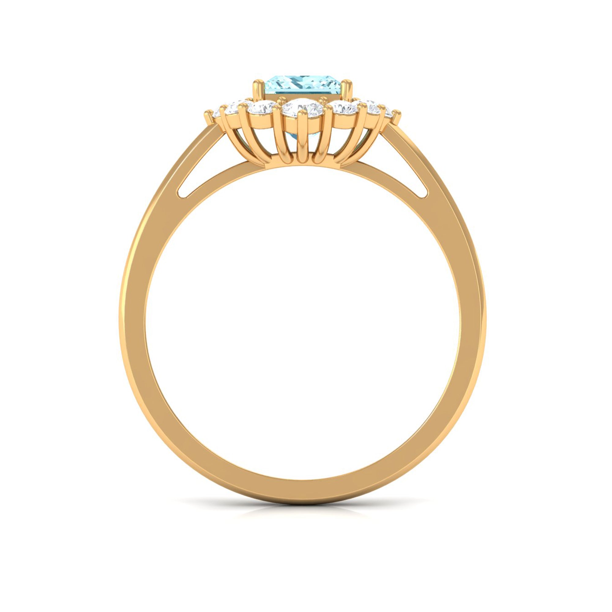 Princess Cut Aquamarine Engagement Ring with Diamond Halo Aquamarine - ( AAA ) - Quality - Rosec Jewels
