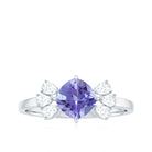 Cushion Shape Tanzanite Solitaire Ring with Diamond Trio Tanzanite - ( AAA ) - Quality - Rosec Jewels