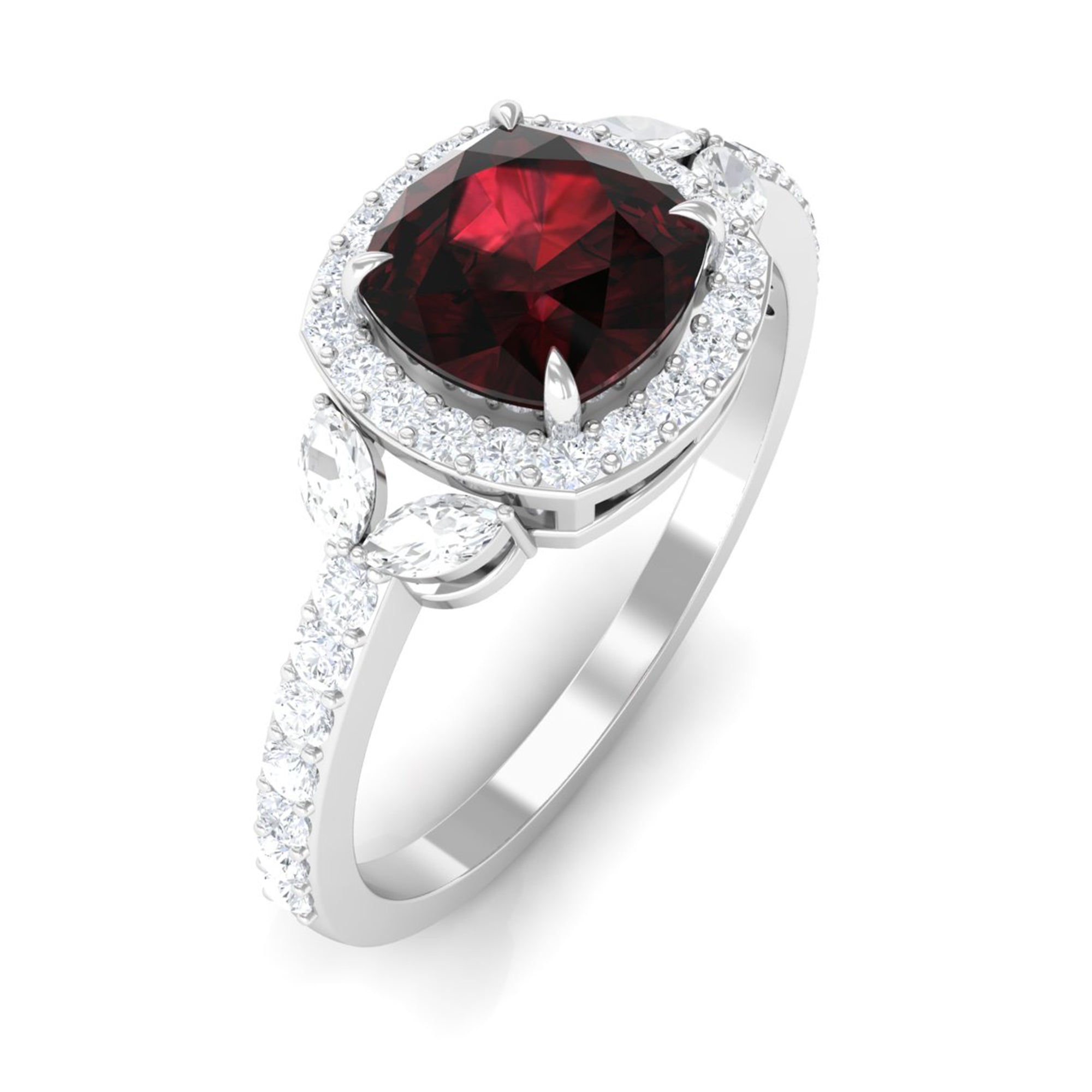 2 CT Natural Garnet Halo Engagement Ring with Diamond Garnet - ( AAA ) - Quality - Rosec Jewels