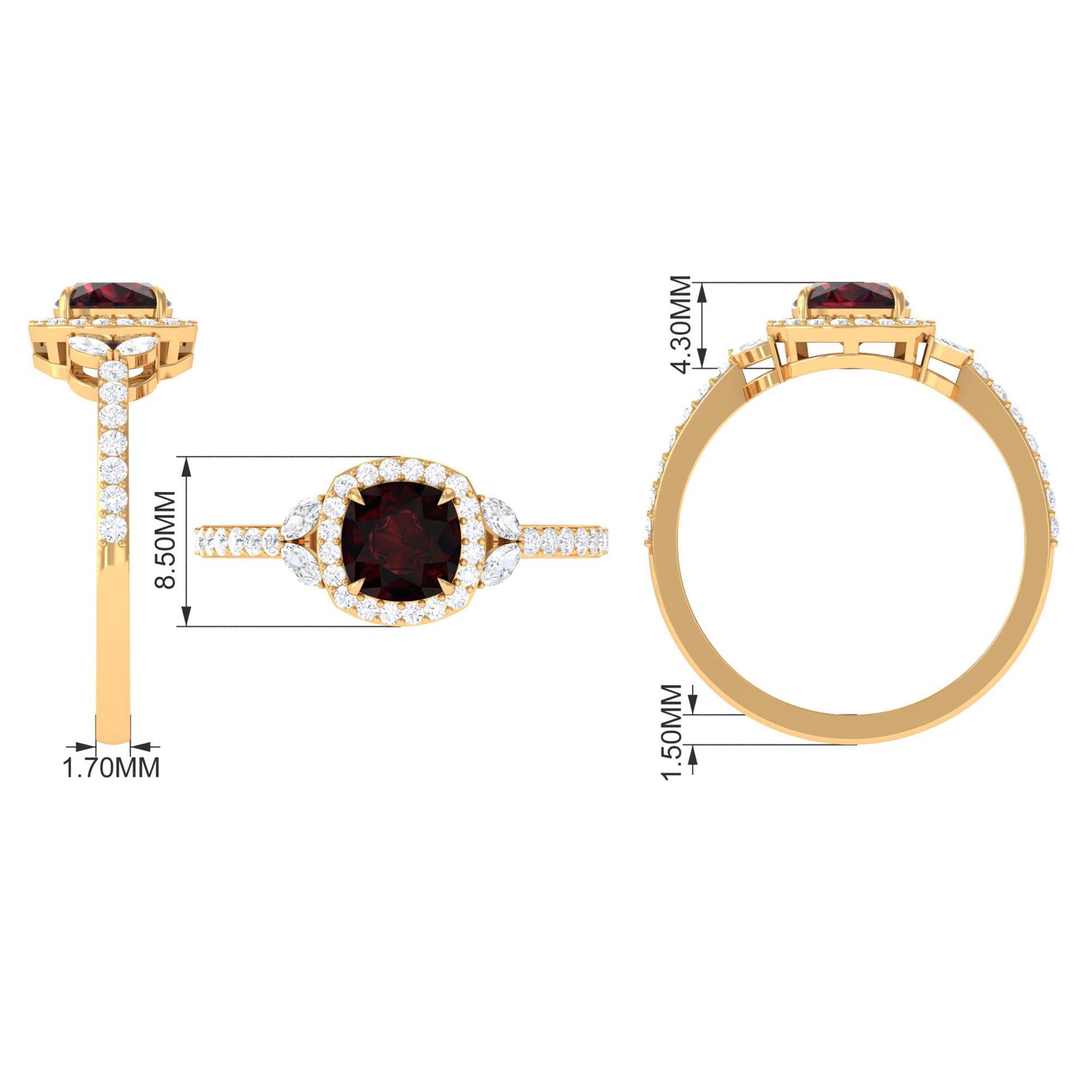2 CT Natural Garnet Halo Engagement Ring with Diamond Garnet - ( AAA ) - Quality - Rosec Jewels
