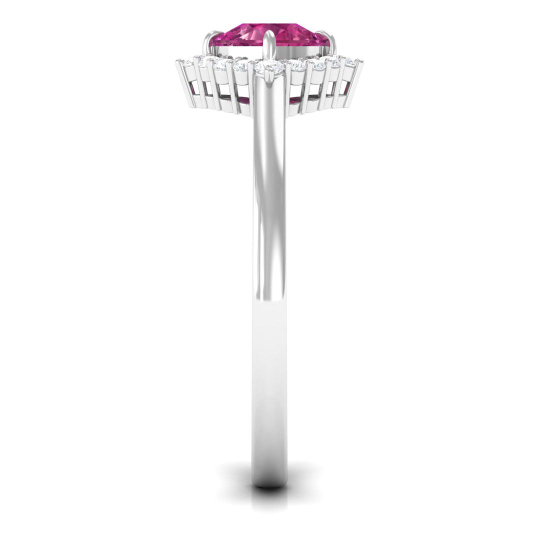 Real Pink Tourmaline Engagement Ring with Diamond Halo Pink Tourmaline - ( AAA ) - Quality - Rosec Jewels