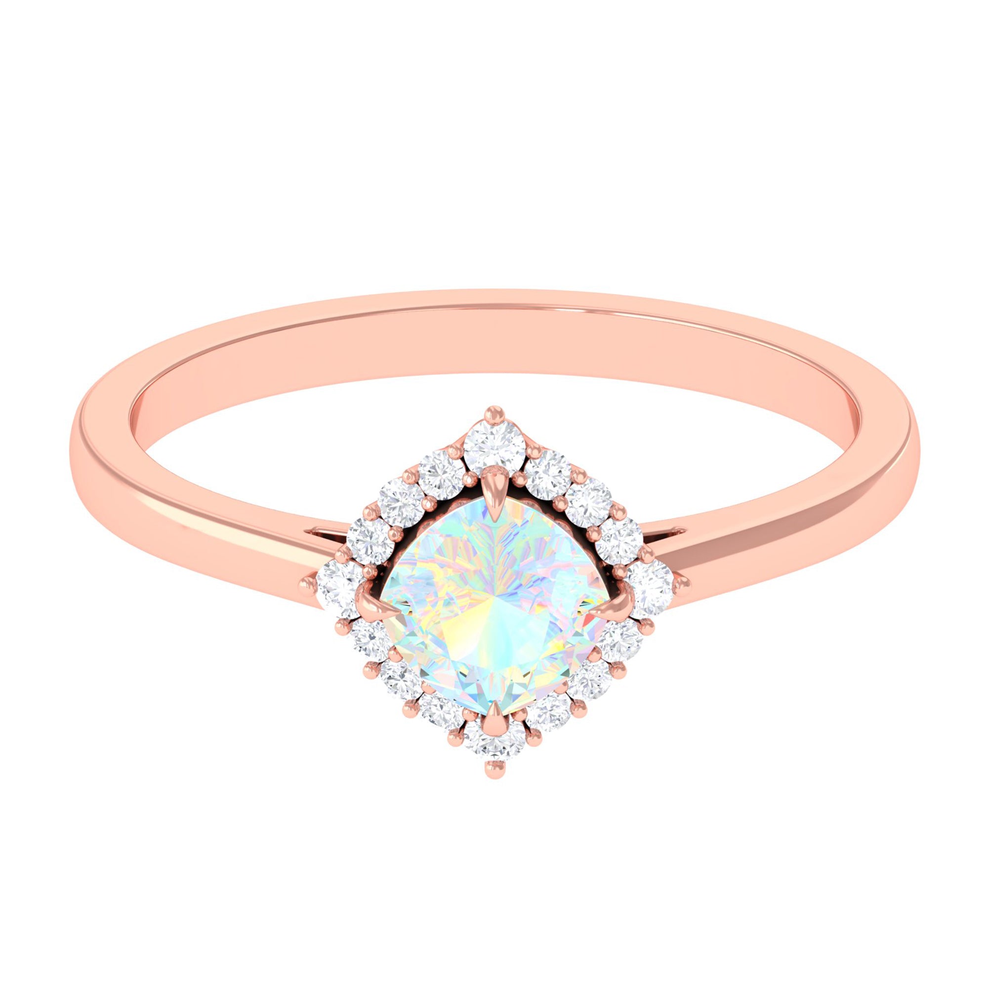 Cushion Cut Ethiopian Opal Halo Engagement Ring with Diamond Ethiopian Opal - ( AAA ) - Quality - Rosec Jewels