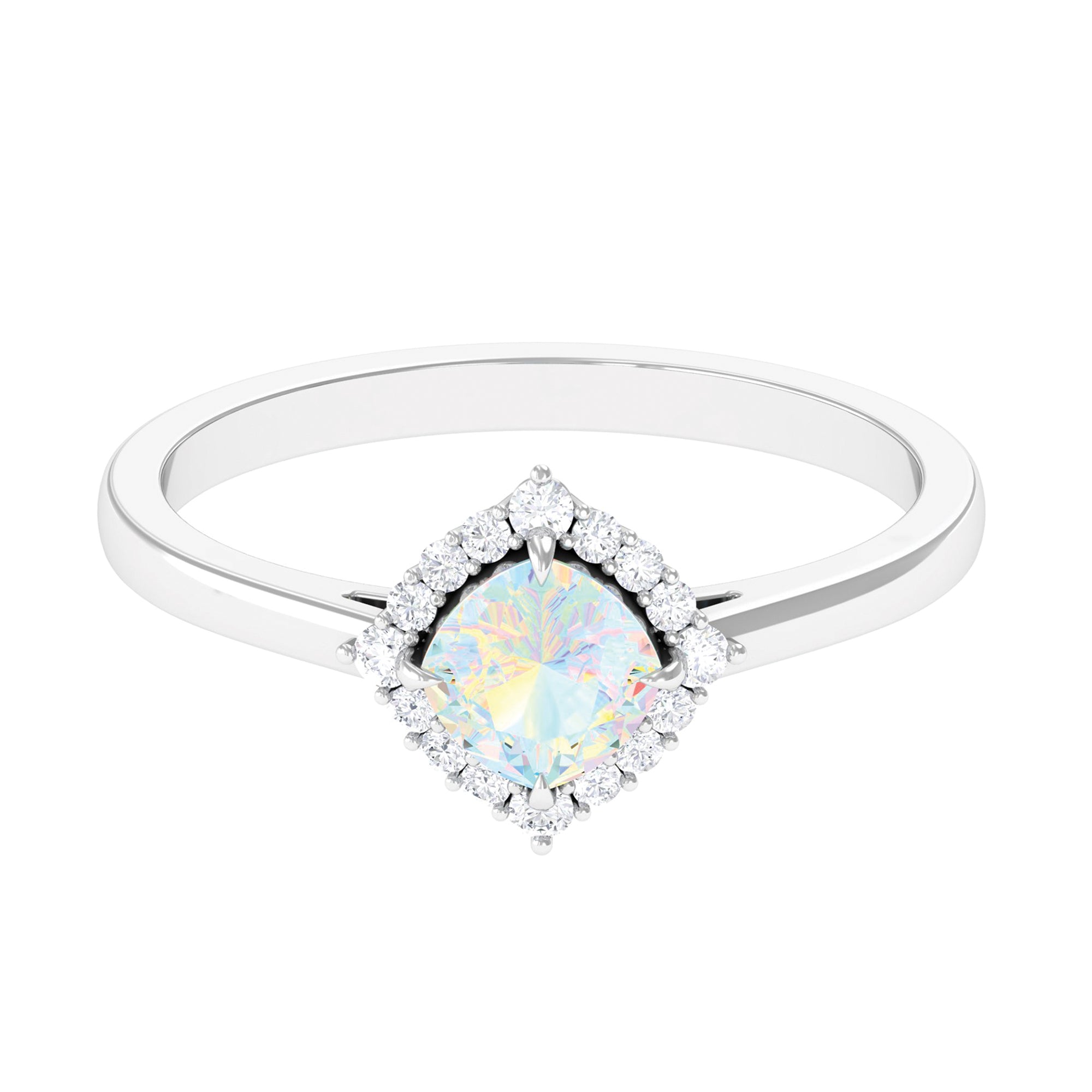Cushion Cut Ethiopian Opal Halo Engagement Ring with Diamond Ethiopian Opal - ( AAA ) - Quality - Rosec Jewels