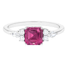 Asscher Cut Pink Tourmaline Solitaire Engagement Ring with Diamond Trio Pink Tourmaline - ( AAA ) - Quality - Rosec Jewels