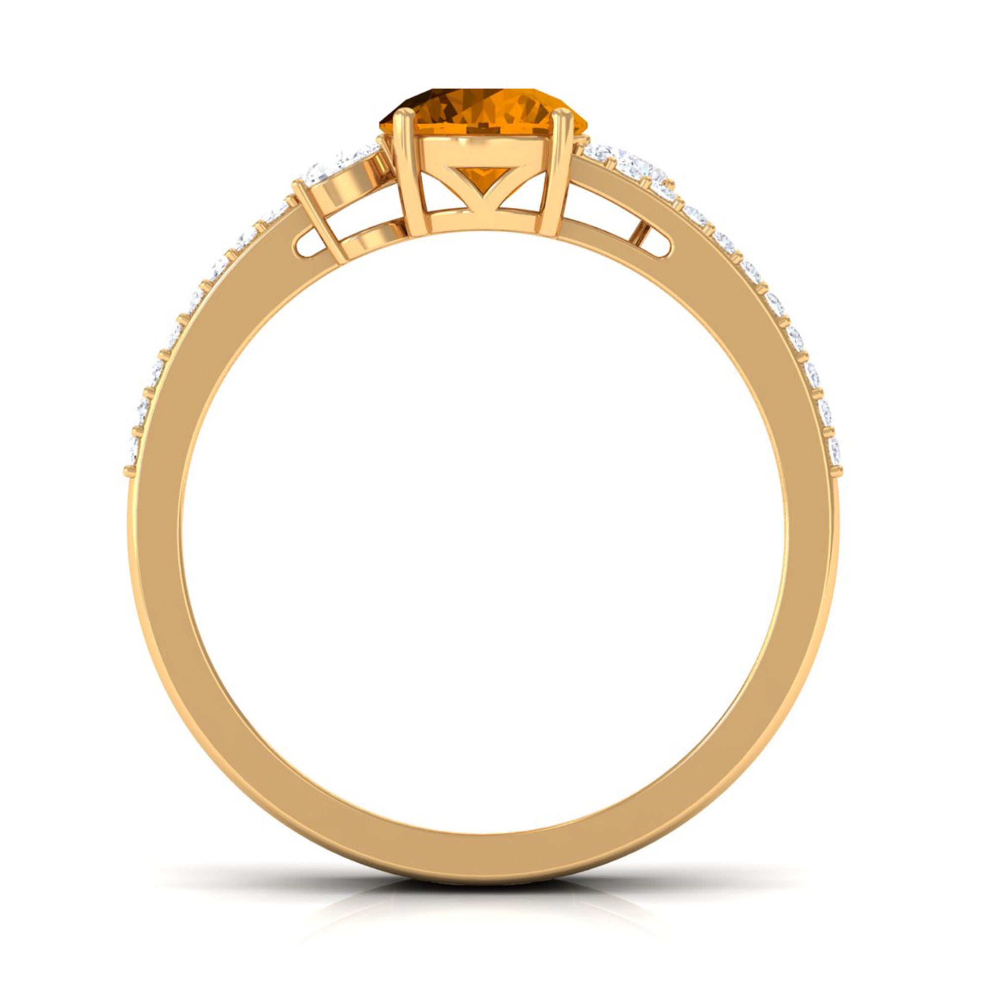 Solitaire Citrine Double Band Engagement Ring with Diamond Citrine - ( AAA ) - Quality - Rosec Jewels