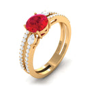 Solitaire Created Ruby Double Band Engagement Ring with Diamond Lab Created Ruby - ( AAAA ) - Quality - Rosec Jewels