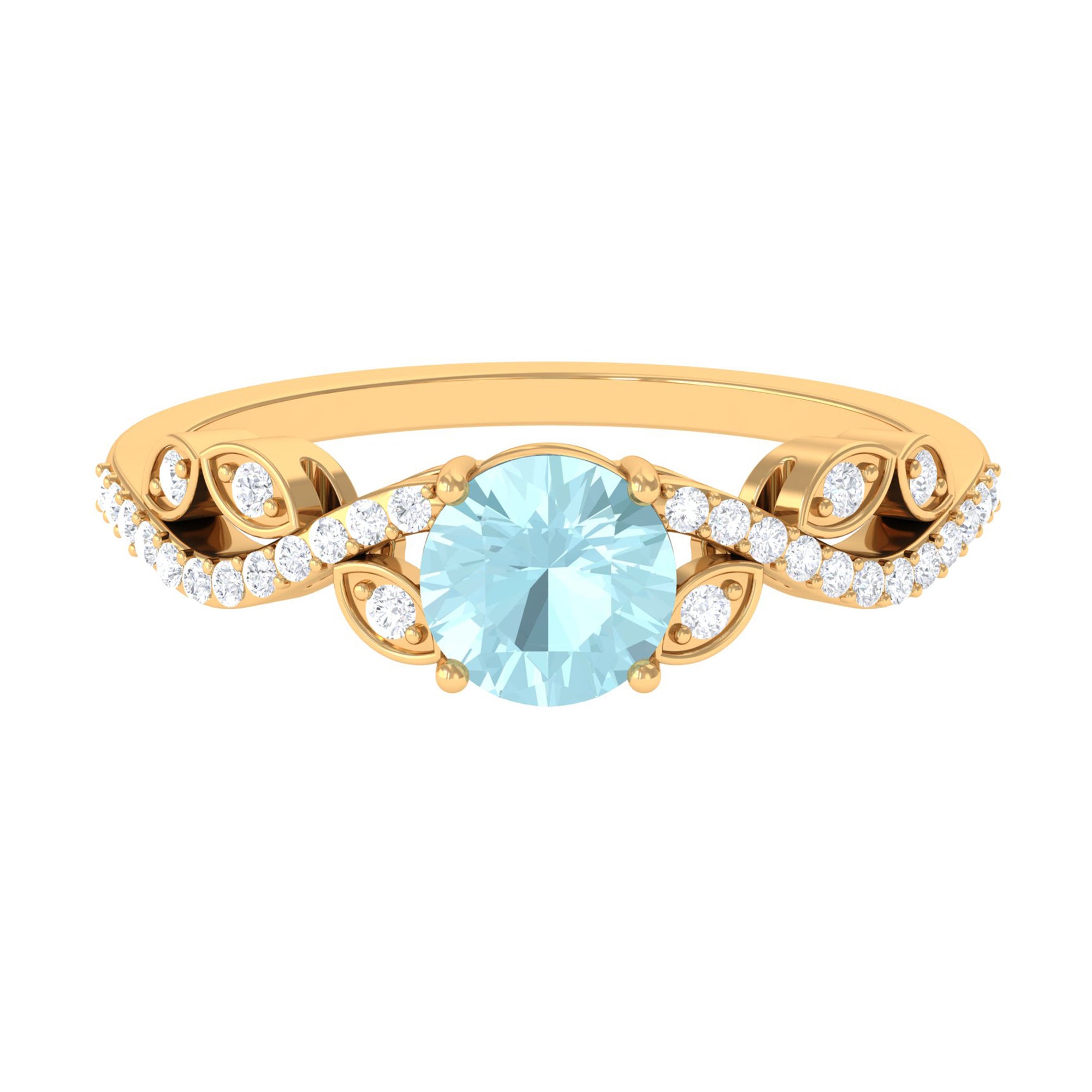 Round Sky Blue Topaz Designer Engagement Ring with Diamond Sky Blue Topaz - ( AAA ) - Quality - Rosec Jewels