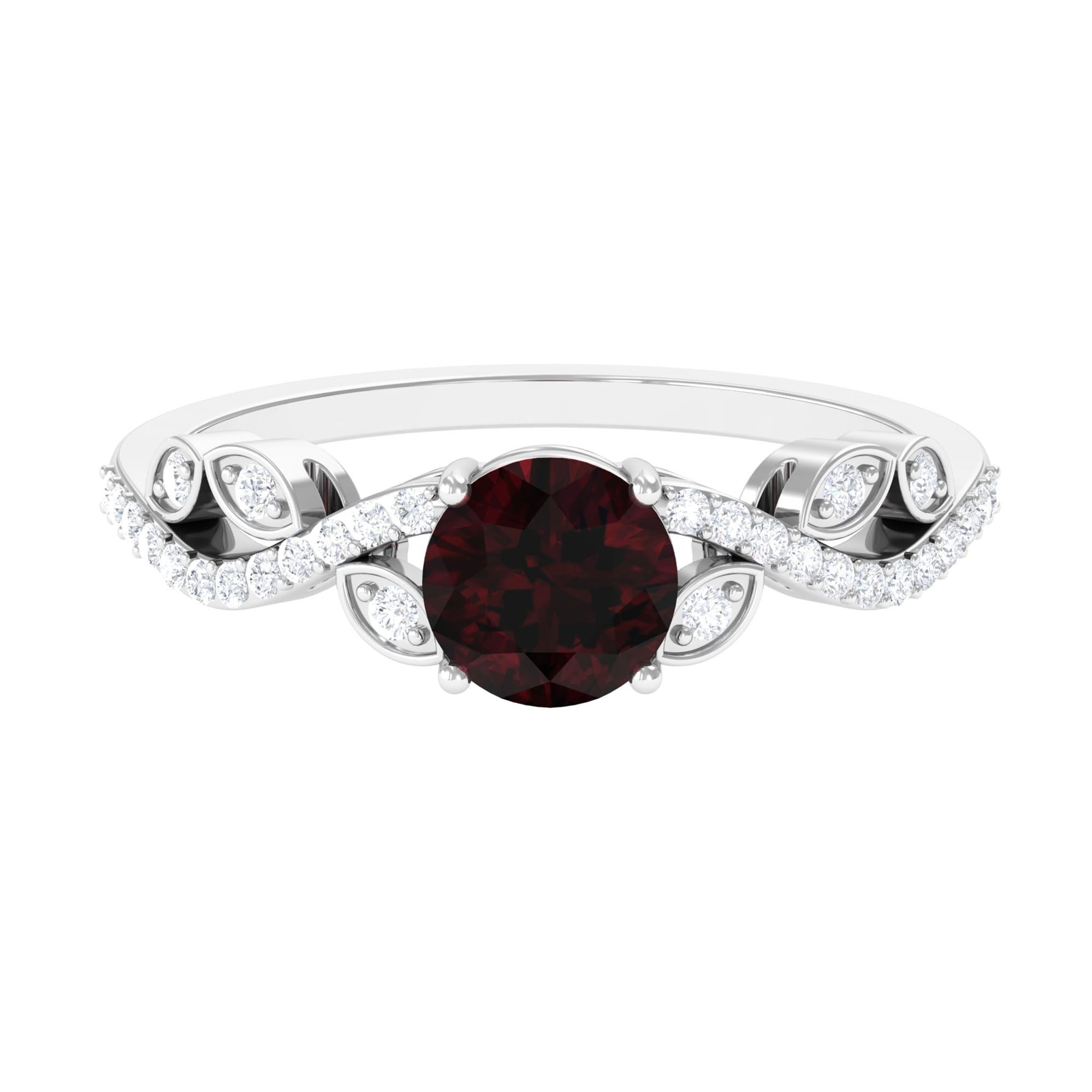 Round Garnet Designer Engagement Ring with Diamond Garnet - ( AAA ) - Quality - Rosec Jewels