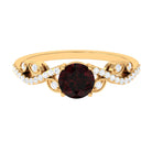 Round Garnet Designer Engagement Ring with Diamond Garnet - ( AAA ) - Quality - Rosec Jewels