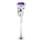 Nature Inspired Amethyst and Diamond Solitaire Engagement Ring Amethyst - ( AAA ) - Quality - Rosec Jewels