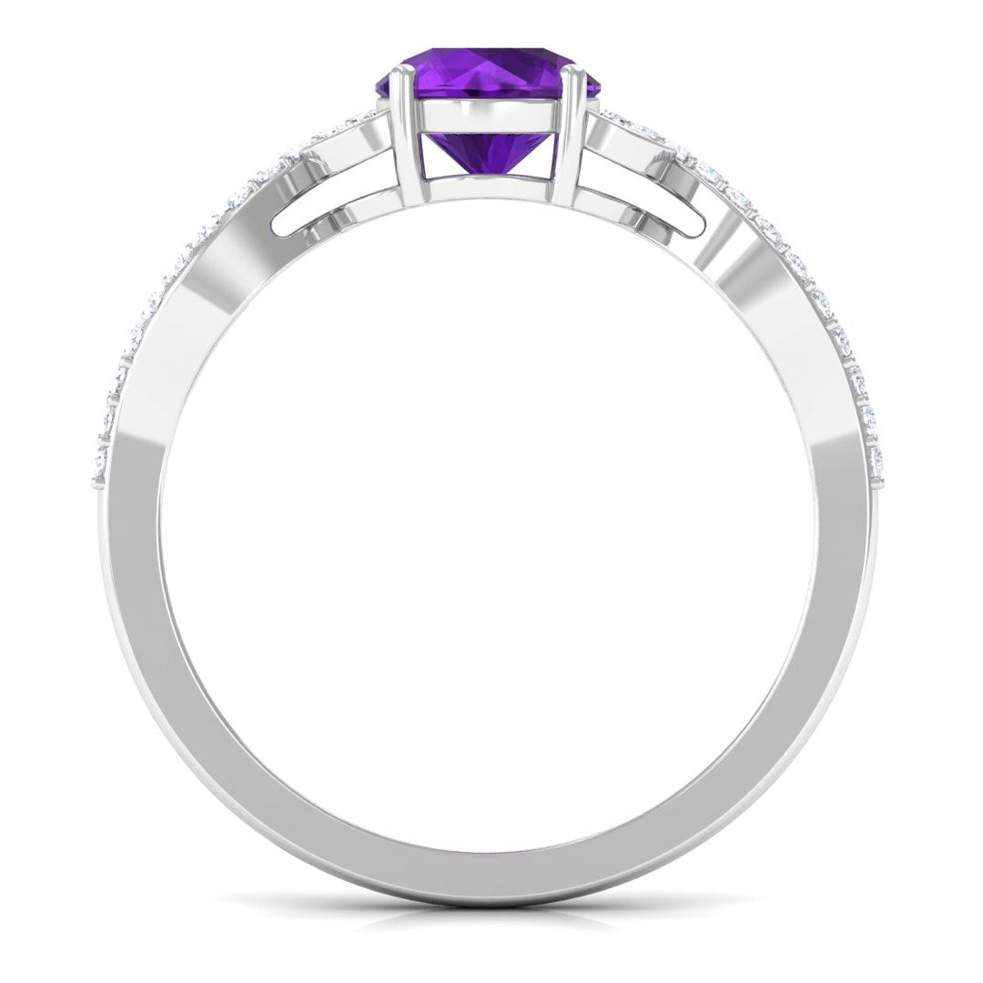 Nature Inspired Amethyst and Diamond Solitaire Engagement Ring Amethyst - ( AAA ) - Quality - Rosec Jewels