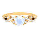 Round Shape Moonstone Designer Engagement Ring with Diamond Moonstone - ( AAA ) - Quality - Rosec Jewels