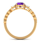 Round Amethyst Solitaire Ring with Diamond Side Stones Amethyst - ( AAA ) - Quality - Rosec Jewels
