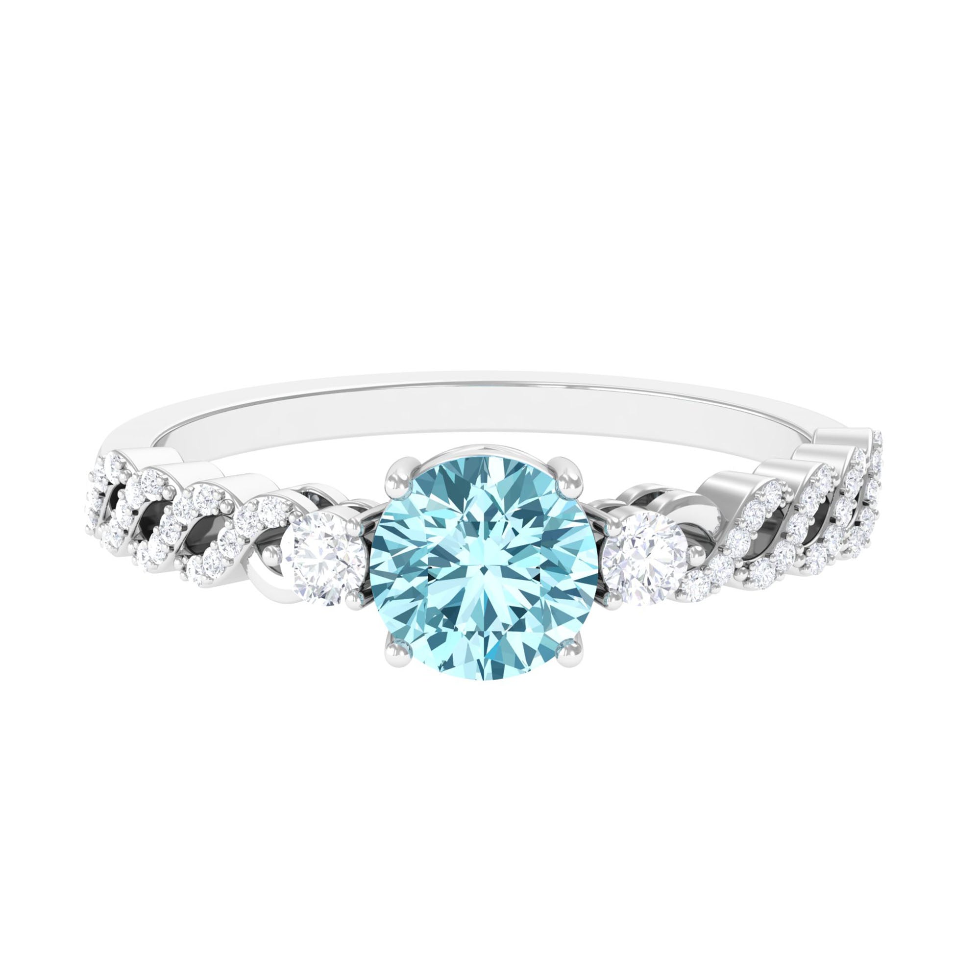 1 CT Solitaire Aquamarine and Diamond Designer Engagement Ring Aquamarine - ( AAA ) - Quality - Rosec Jewels