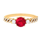 Solitaire Created Ruby and Diamond Designer Engagement Ring Lab Created Ruby - ( AAAA ) - Quality - Rosec Jewels