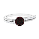 Round Garnet Solitaire Engagement Ring with Diamond Garnet - ( AAA ) - Quality - Rosec Jewels