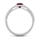 Round Garnet Solitaire Engagement Ring with Diamond Garnet - ( AAA ) - Quality - Rosec Jewels