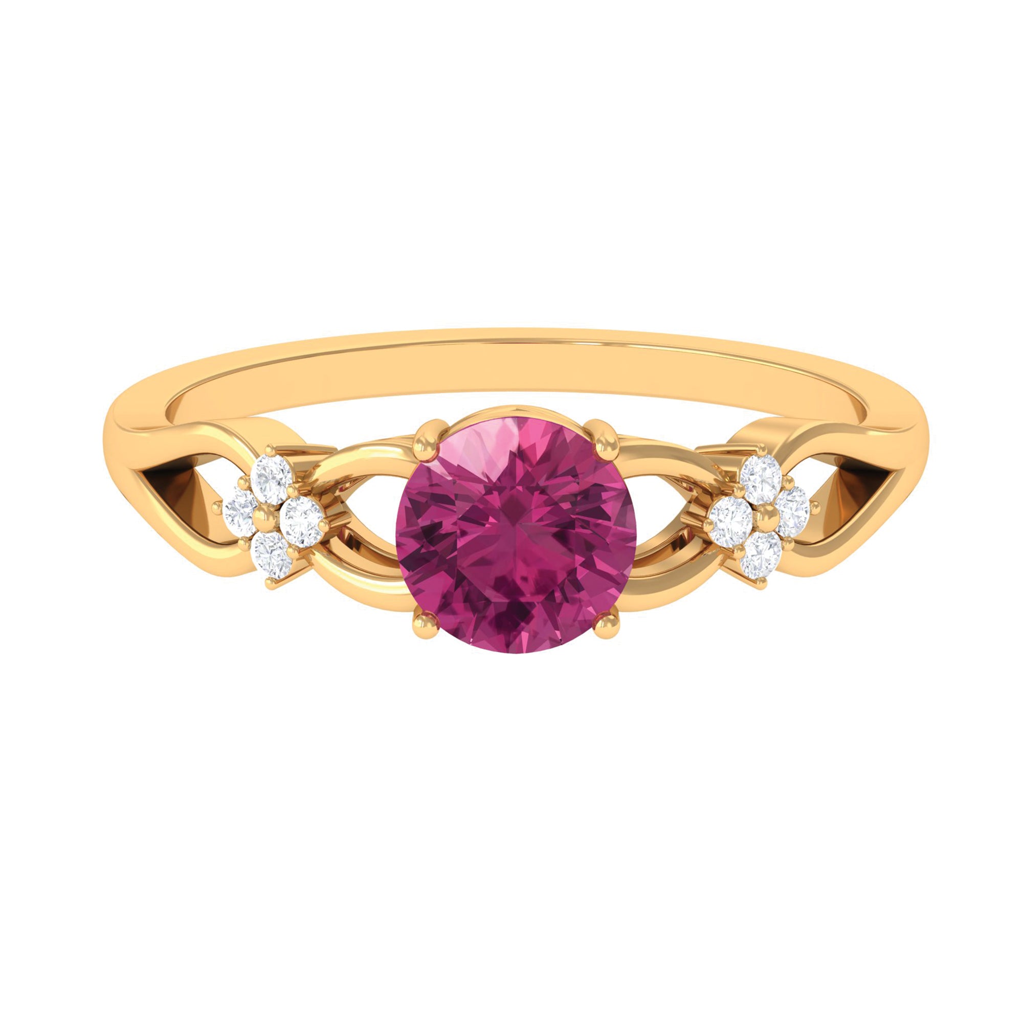 Pink Tourmaline Solitaire Floral Ring with Diamond Pink Tourmaline - ( AAA ) - Quality - Rosec Jewels