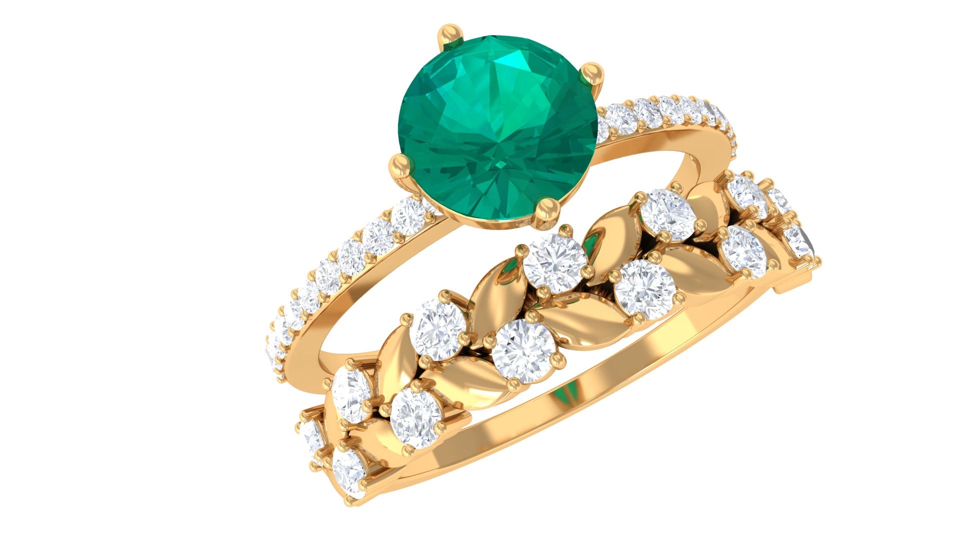 2 CT Emerald Classic Wedding Ring Set in Gold with Moissanite Emerald - ( AAA ) - Quality - Rosec Jewels