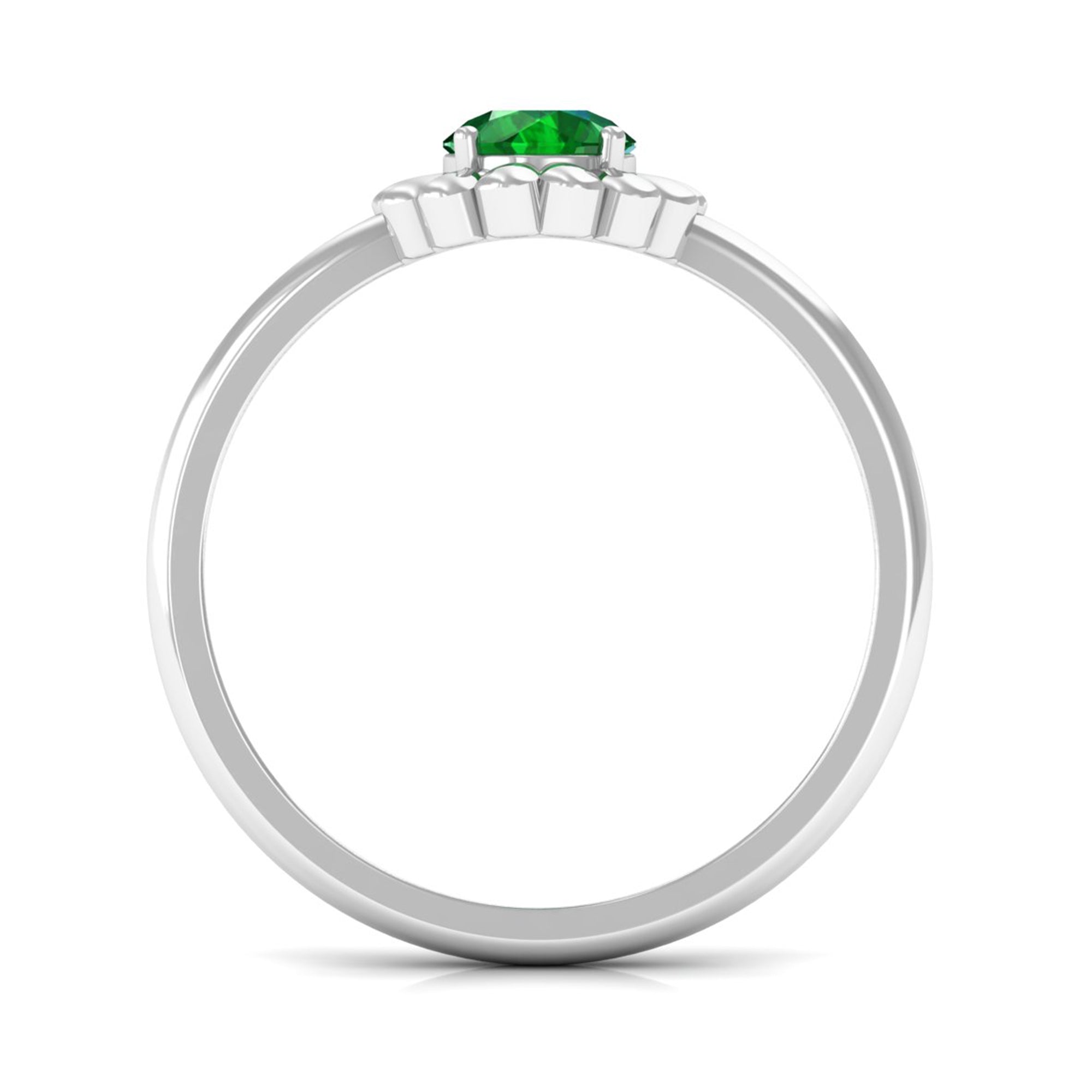 5 MM Round Lab Created Emerald Gold Floral Solitaire Ring in Prong Setting Lab Created Emerald - ( AAAA ) - Quality - Rosec Jewels