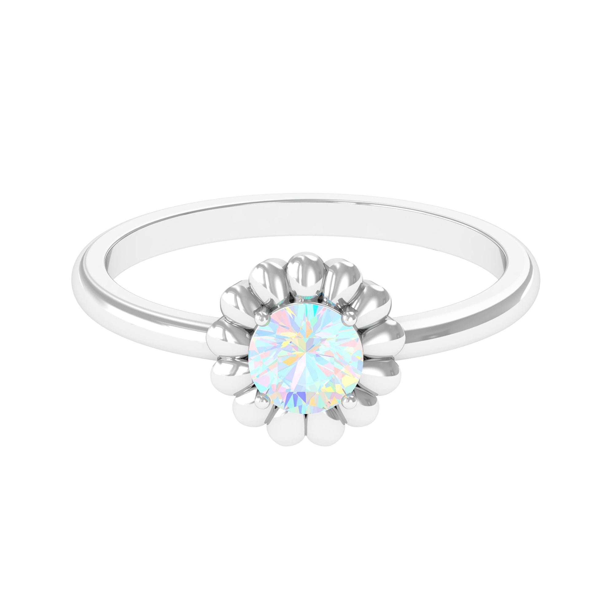 Round Cut Solitaire Ethiopian Opal Flower Ring Ethiopian Opal - ( AAA ) - Quality - Rosec Jewels