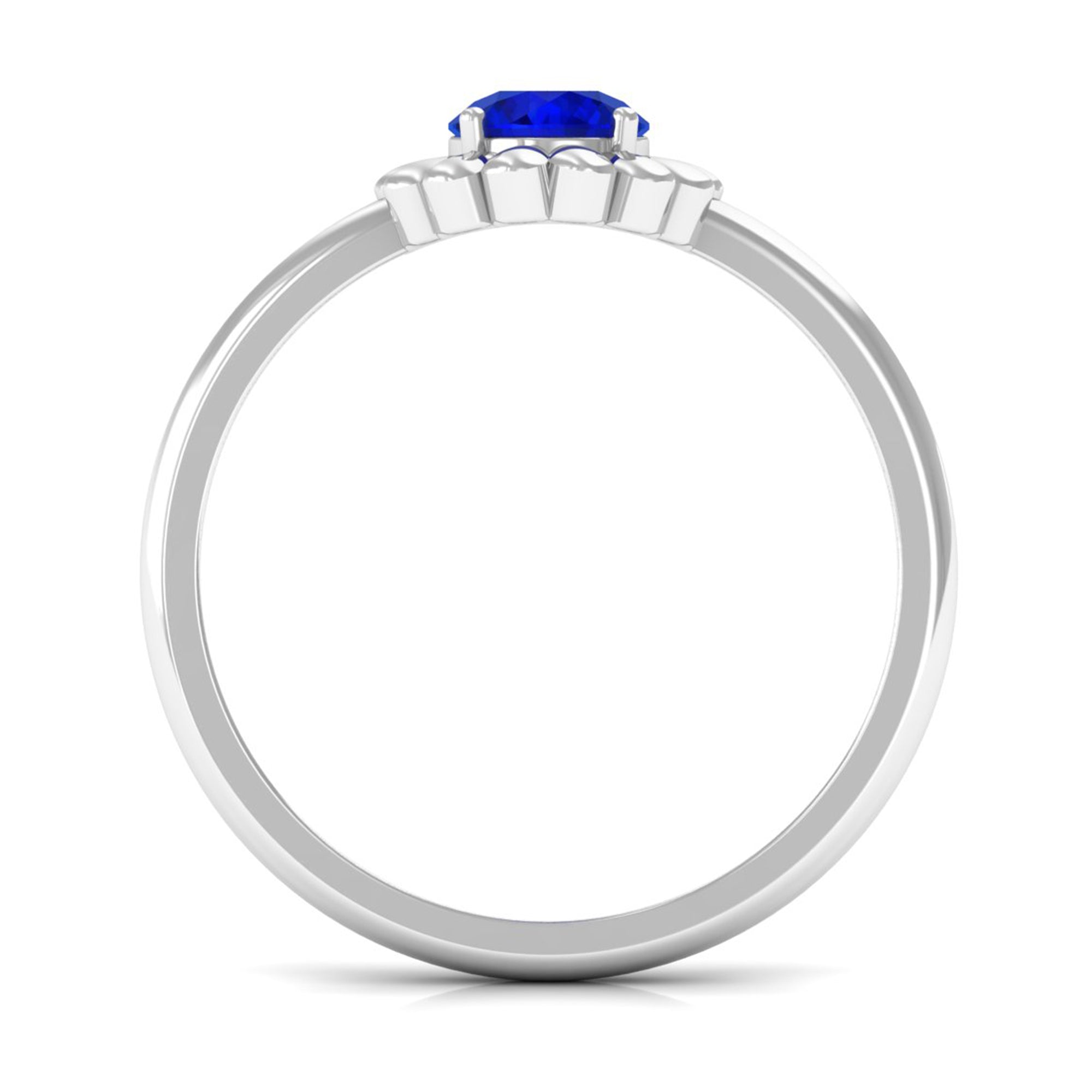 5 MM Round Lab Created Blue Sapphire Gold Floral Solitaire Ring in Prong Setting Lab Created Blue Sapphire - ( AAAA ) - Quality - Rosec Jewels