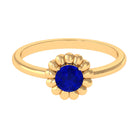 5 MM Round Lab Created Blue Sapphire Gold Floral Solitaire Ring in Prong Setting Lab Created Blue Sapphire - ( AAAA ) - Quality - Rosec Jewels