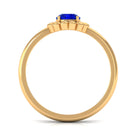 5 MM Round Lab Created Blue Sapphire Gold Floral Solitaire Ring in Prong Setting Lab Created Blue Sapphire - ( AAAA ) - Quality - Rosec Jewels